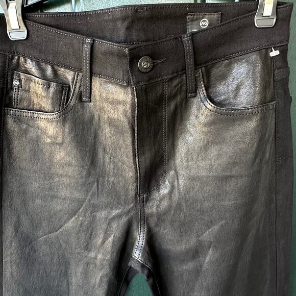 NWOT AG Adriano Goldschmied Leatherette Front/Denim Back Jeggings Size 27 Black - Picture 2 of 7